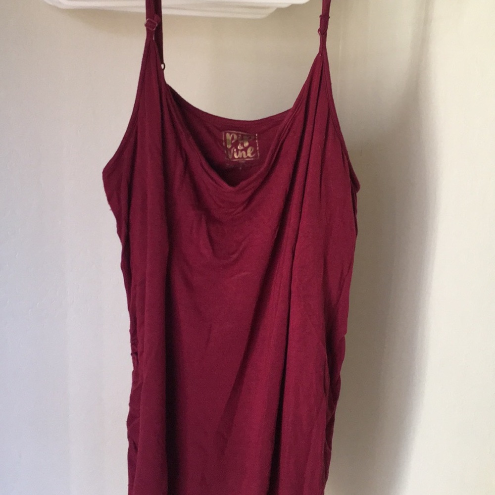 Maternity Tank Top - Ruched Sides Spaghetti Strap Shelf Bra Burgundy Wine Sz L - Picture 9 of 12